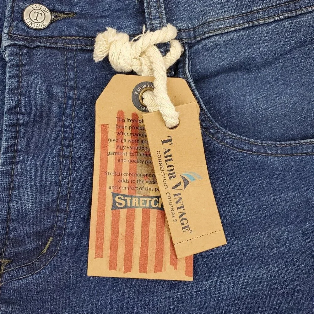 Tailor Vintage Mens Smart Denim Stretch Jean Shorts Blue 36X11 Cotton - Picture 8 of 10